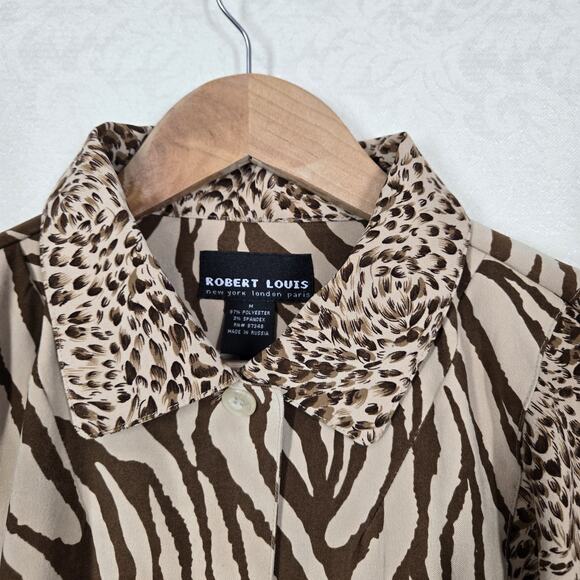 VTG Robert Louis Shirt Jacket Shacket sz M Brown Tan Animal Print Button Front - Picture 6 of 16